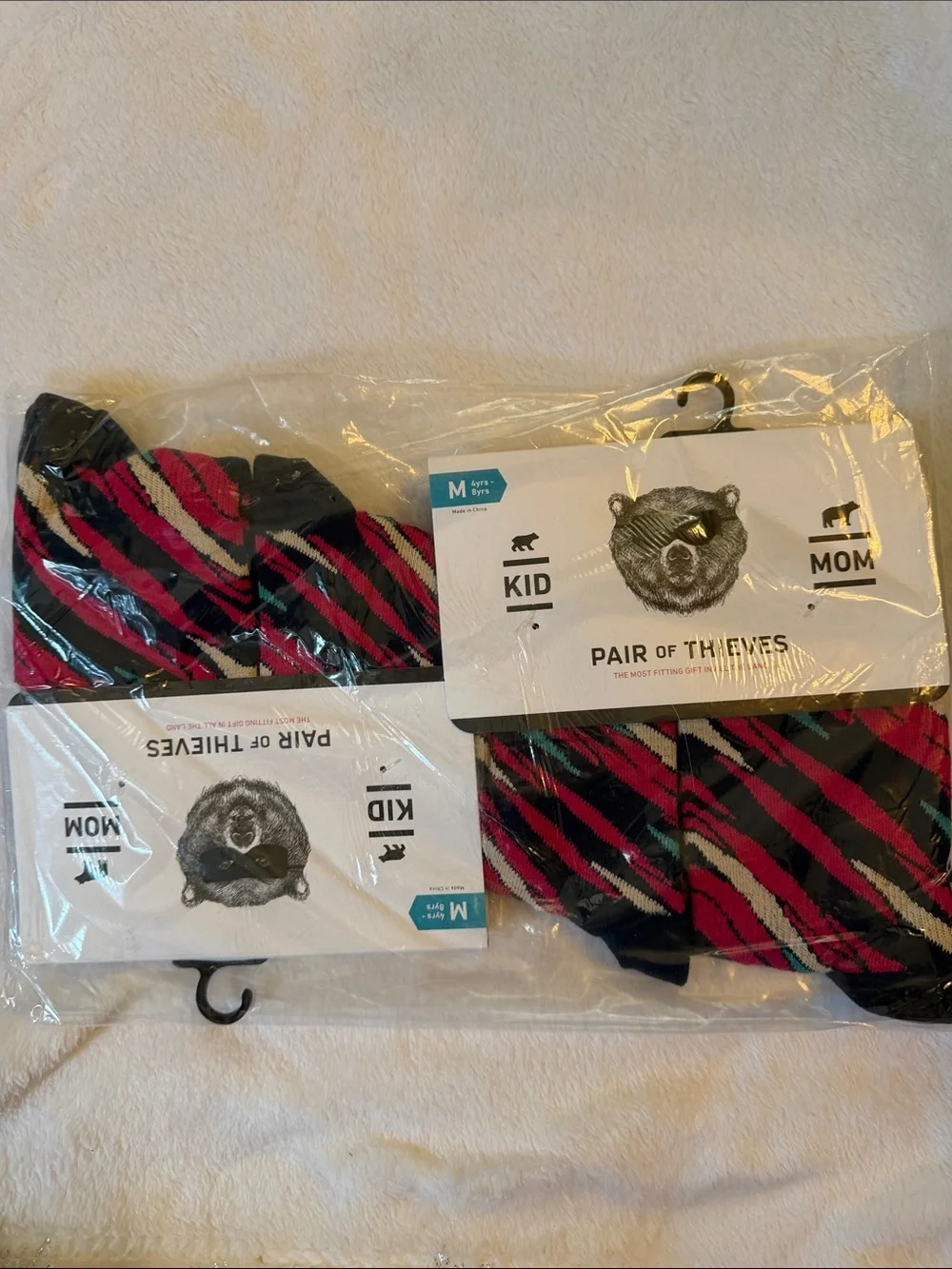 Pair of Thieves Kids Crew Socks - Pink and Black Stripes